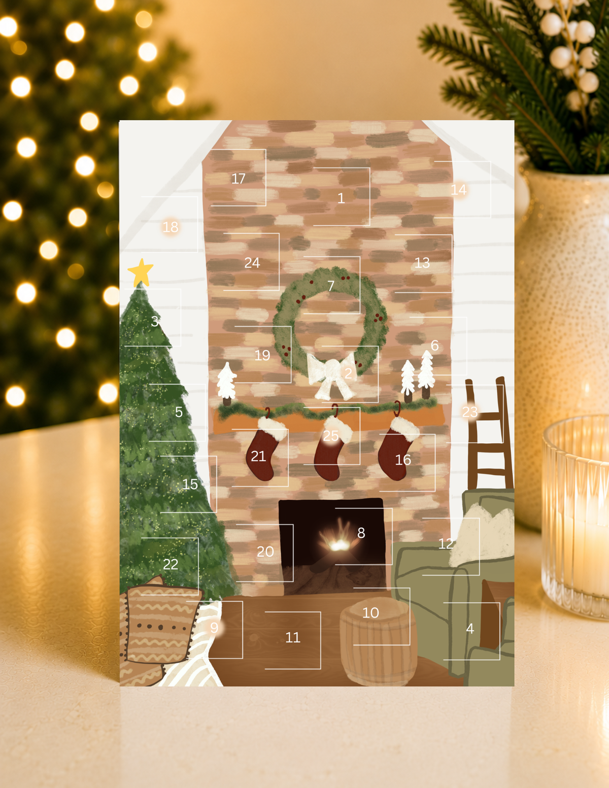 Fireplace White Brick Advent Calendar