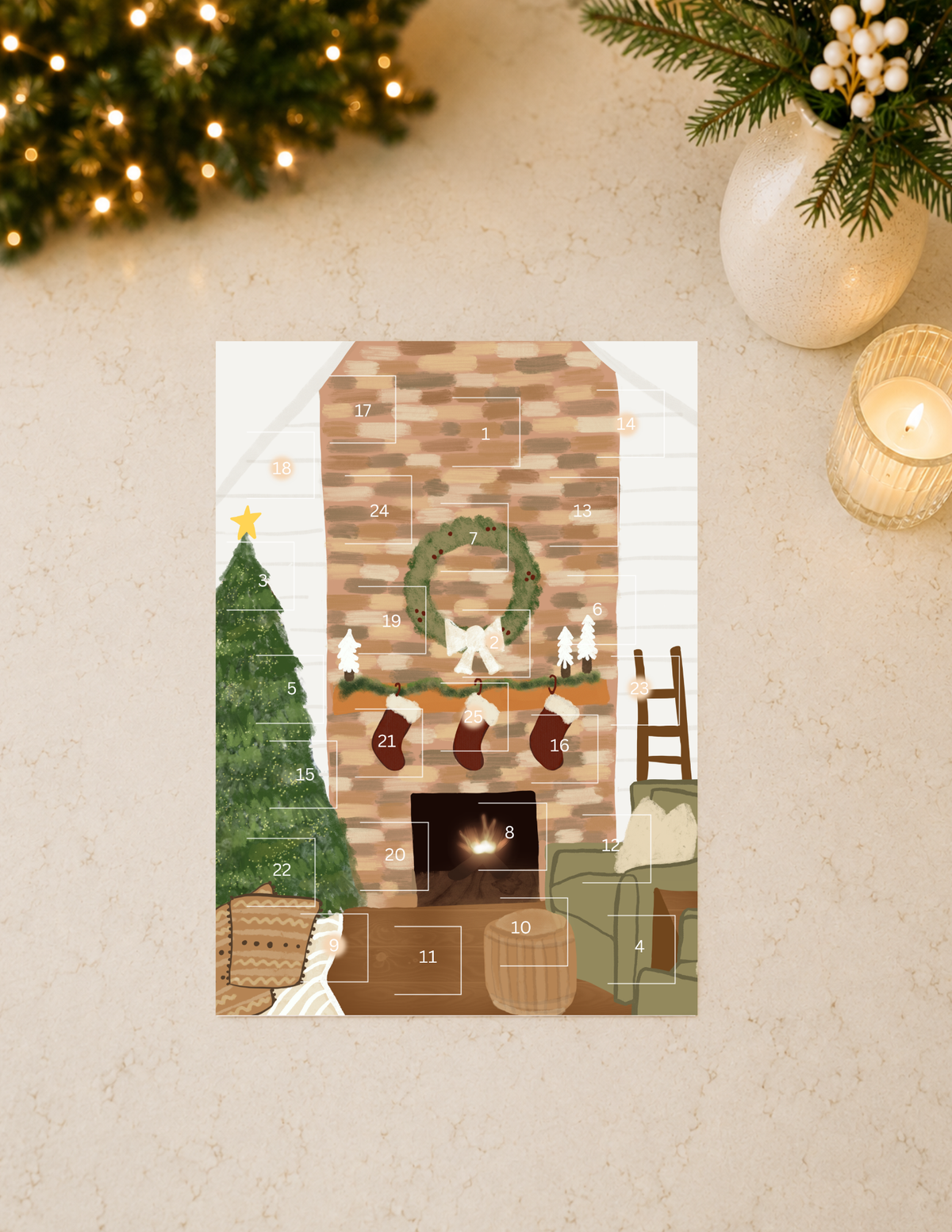 Fireplace White Brick Advent Calendar